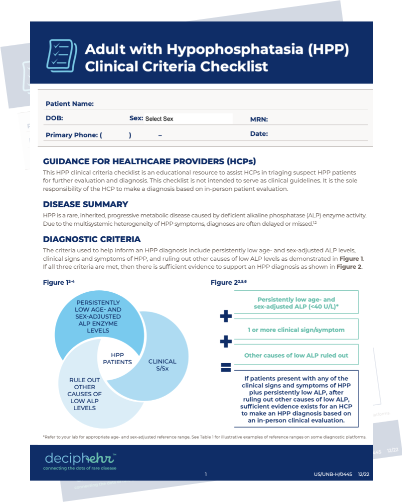 Download Now button: Adult with HPP Clinical Criteria Checklist